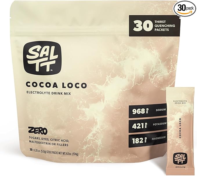 Keto Chow SALTT Electrolytes Powder Packets, Cocoa Loco (30 Hydration Packets) - Magnesium, Potassium, Sodium, Trace Minerals - Vegan, Gluten Free, Sugar Free - Travel Essentials - Made in USA