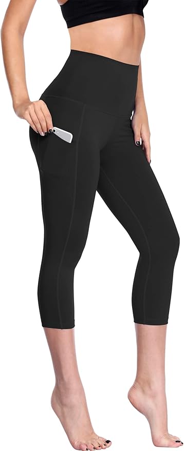 NELEUS Women's Tummy Control High Waist Capri Running Leggings Yoga Pants with Pocket