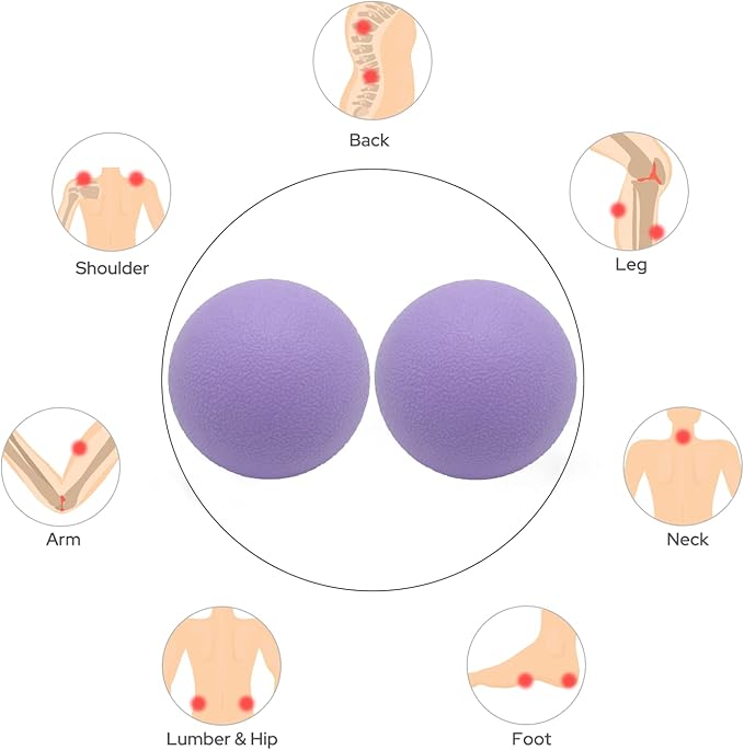 Hard Lacrosse Ball Massage Ball Therapy. Firm Trigger Point Massager Tool for Deep Tissue Yoga Physiotherapy Myofascial Release Muscle Relax Plantar Fasciitis Pain Relief (2 Pack) (Purple)