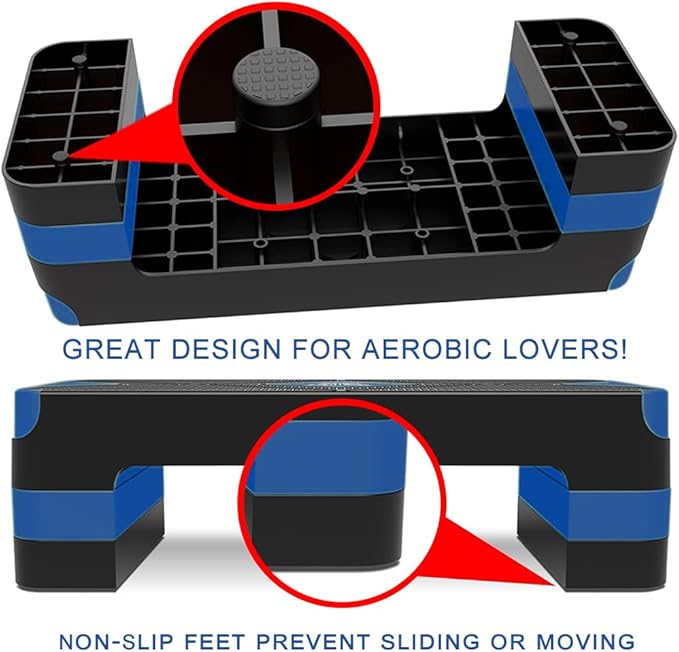 EVERYMILE Aerobic Exercise Step, Adjustable Aerobic Stepper for Exercise, Workout Step Platform, Step Up Box, 26.5" Step Deck with 4” 6” 8” Adjustable Height Risers, Women Home Gym Fitness