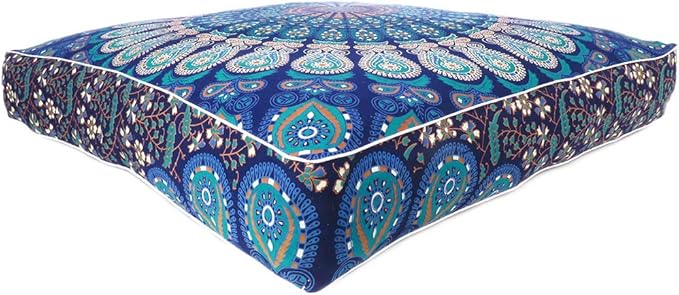 Eyes of India - Mandala Floor Pillow Cover Meditation Cushion Seating Throw Hippie Round Colorful Decorative Bohemian Indian Pouf Ottoman Handmade Cover ONLY (Dark Blue-1, 35" x 35")