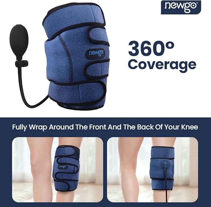 NEWGO Ice Pack for Knee Injuries Around Entire Knee with Air Pump, Reusable Gel Cold Pack Compression Wrap for Sports Injuries, Kee Sprains, Swelling, Soreness
