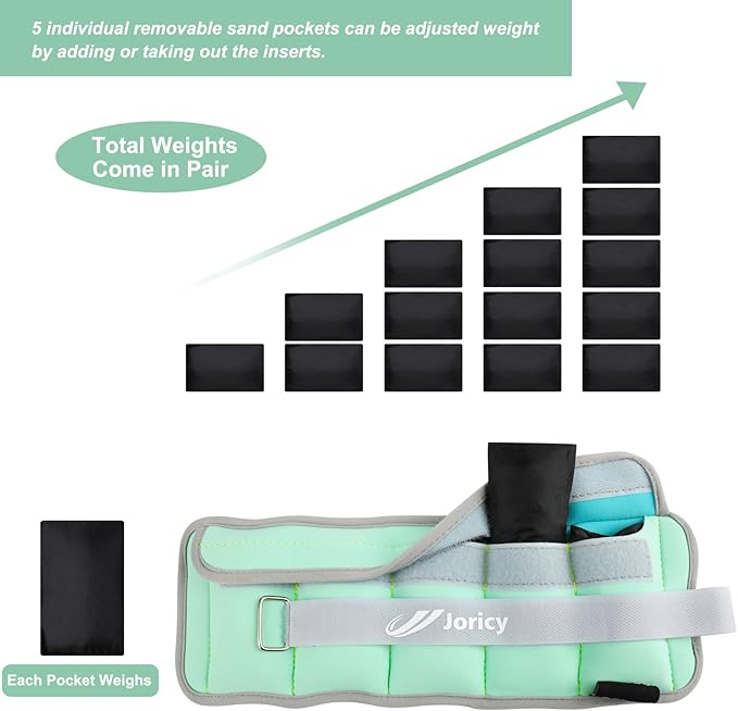 Adjustable Ankle Weights for Women Men Kids 1/2/3/4/5/6/8/10/12/20 LBS 1 Pair Wrist Leg Arm Weights with Removable Weight Strength Training Weight for Walking Running Fitness Physical Therapy
