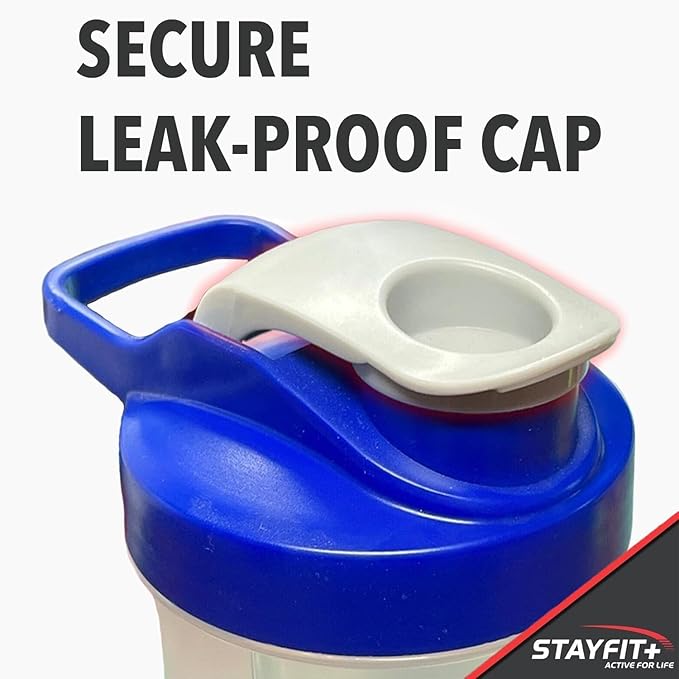 Stayfit Classic Loop Top Protein Shaker Bottle, 24-Ounce Pack of 3. Great for The Gym, Traveling, and Work. Comes with 3 Mixing Balls to Easily Mix Protein. (Multi- Red, Blue, Black)