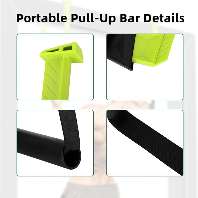 Portable Pull Up Bar for Doorway,Travel Pull Up Bar,Adjustable Home Gym Equipment,Dual Handle Design for Pull-Ups,Maximum Load Capacity of 330lb, No Screws Installation,Green