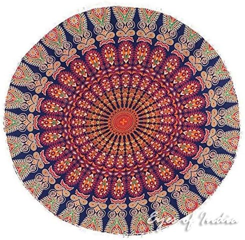 Eyes of India - Mandala Floor Pillow Cover Meditation Cushion Seating Throw Hippie Round Colorful Decorative Bohemian Indian Pouf Ottoman Handmade Cover ONLY (A1 Dark Blue-2, 32" x 32")