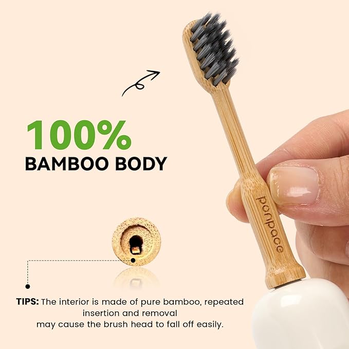 Bamboo Toothbrush Heads Compatible with Laifen, Soft Charcoal Infused Bristles, Whitening & Deep Cleaning