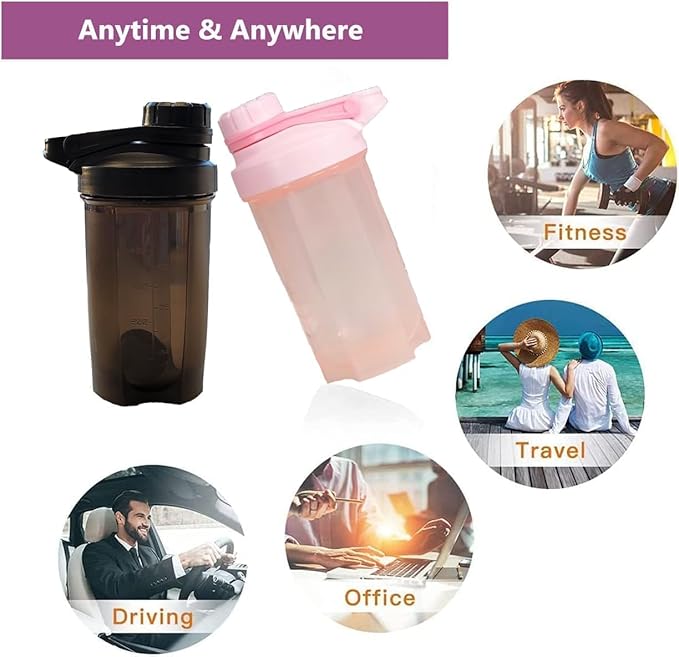 Shaker Bottle Perfect Nutrition w. New Whisk Ball Blender,Full Body for Microwave Heating(No Metal,BPA Free),Moden Loop Top,Dishwasher Safe,Leak Proof,Protein Powder/Fruit Juice Mixer 16oz(Purple)