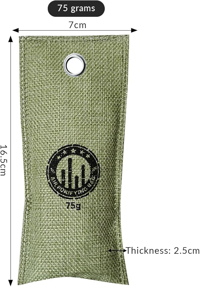 4 Pack charcoal odor absorber,Bamboo Charcoals Air Purifying Bag Charcoals Deodorizer Eliminator for Strong Odors in Car, Closet, Shoe, Basement (75G*4 Pack Green, Unscented)