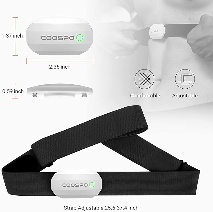 COOSPO Bluetooth Heart Rate Monitor Chest Strap H808S, ANT+ BLE HR Monitor Chest, HRM IP67 Waterproof, 300H Battery Life