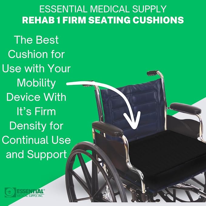 Essential Medical Supply Rehab 1 Foam Seat Cushion - Denser Cushion for Office Chairs, Wheelchairs, and More - Chair Seat Pad Provides Additional Support and Pain Relief for Seniors - 18" x 16" x 3"