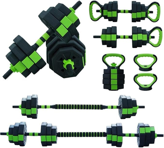 Dumbbell Set 44lbs Free Weights Set with Connector 4 In1 Weights Dumbbells Set Barbell Kettlebells Push Up Stand for Home Gym Green One Size