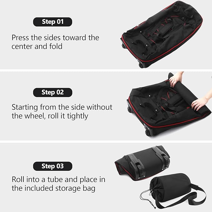 110L/140L Expandable Soft-Sided Foldable Duffle Bag with 2 Rubber Wheels,Packable 32” Rolling Carry-On with Multi-Pockets & Compartments,Black Red