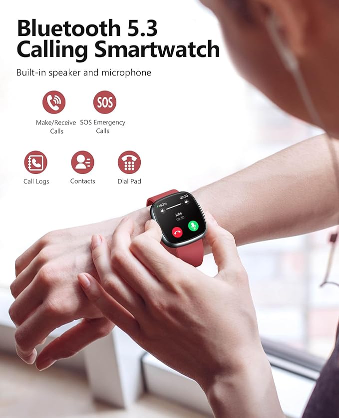 Smart Watches,Blood Oxygen Monitor, 1.72" HD Touch Screen Fitness Watch, Heart Rate Sleep Pressure Monitoring, 100+ Sports Modes, IP68 Waterproof Fitness Tracker, Compatible with Android and iOS,Red