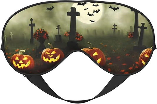 Sleep Eye Mask Halloween Pumpkin Spooky Graveyard at Night Sleep Mask for Women Men Comfortable Eye Mask with Adjustable Strap Soft Eye Cover Blindfold for Travel Yoga Nap Shift Work