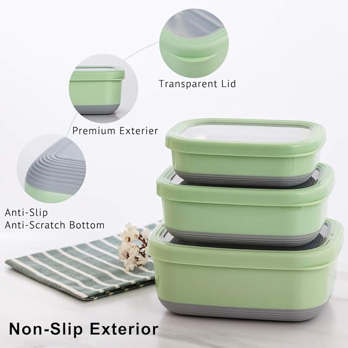 Lille Home Leak Proof Salad Container Stainless for Lunch - Snack Containers Steel - Ideal for Educational Settings & Daycare - Nesting Trio with Silicone Lids - 47oz+30oz+16oz - Blue