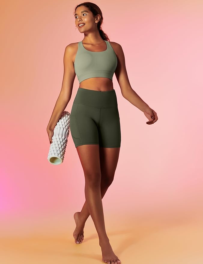 IUGA Biker Shorts Women 6" Tummy Control Workout Shorts Women with Pockets High Waisted Yoga Running Gym Spandex Compression