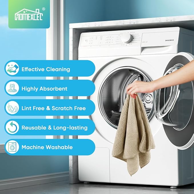 HOMEXCEL Brown Microfiber Cleaning Cloth, 12 Pack Premium Microfiber Towels for Cars, Lint Free, Scratch-Free, Highly Absorbent, Reusable Cleaning Rags for Car, Household, Kitchen, Window, 11.5"X11.5"