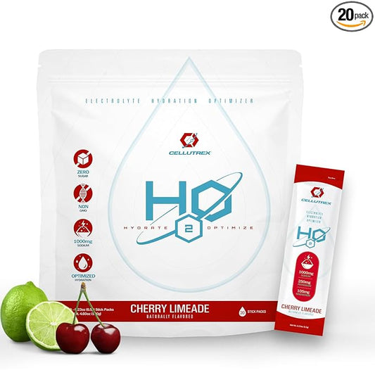 Cellutrex® H2O Electrolytes – Electrolyte Powder Drink Mix, Zero Sugar, Natural Salt Hydration Packets for Recovery and Wellness, Cherry Limeade, 20 Sticks