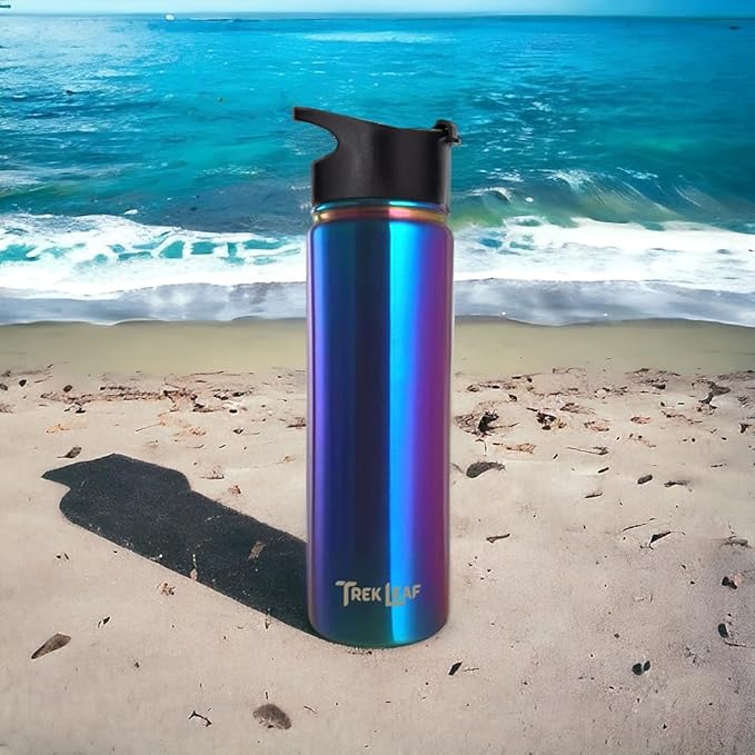 Travel Water Bottle with 3 Lids (Spout, Straw, Flip) Leak Proof, Quality, Vacuum Insulated, Stainless Steel (Twilight, 22 oz)