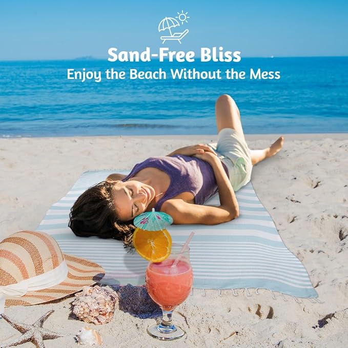 Urban Villa Set of 6 Turkish Beach Towel Oversized 36x72 Absorbent Extra Large | Sand Free Quick Dry Bath Towels | Swim Towel Lightweight Hammam Bath Sheet Camping Spa Towels | Aqua