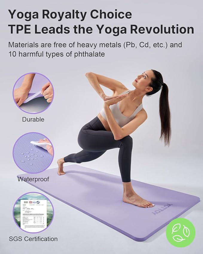 YOTTOY Yoga Mat,Extra Thick Yoga Mat (1/2inch),Professional TPE Exercise Mat,Non-Slip Workout Mat for Yoga, Pilates, Fitness, Barefoot Workouts, Home Gym Studio with Strap