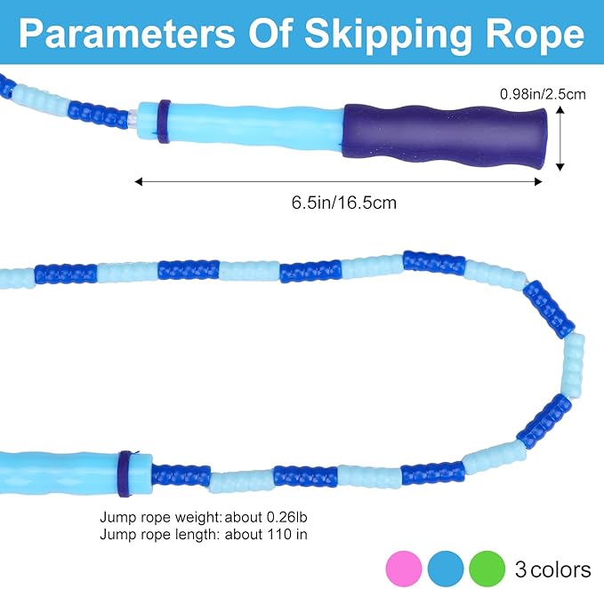 GRAWUN Jump Rope For Kids, Soft Beaded Jump Rope, Adjustable Length Tangle-Free Segmented Soft Beaded Skipping Rope,for Women, Men and Kids Keeping Fit, Workout and Weight Loss