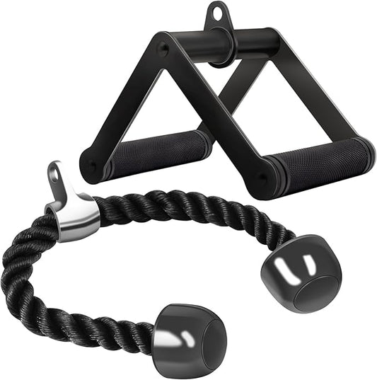 Double D Row Handle Cable Attachment for Weight Workout, Steel with Non-Slip Rubber Grip (Black)