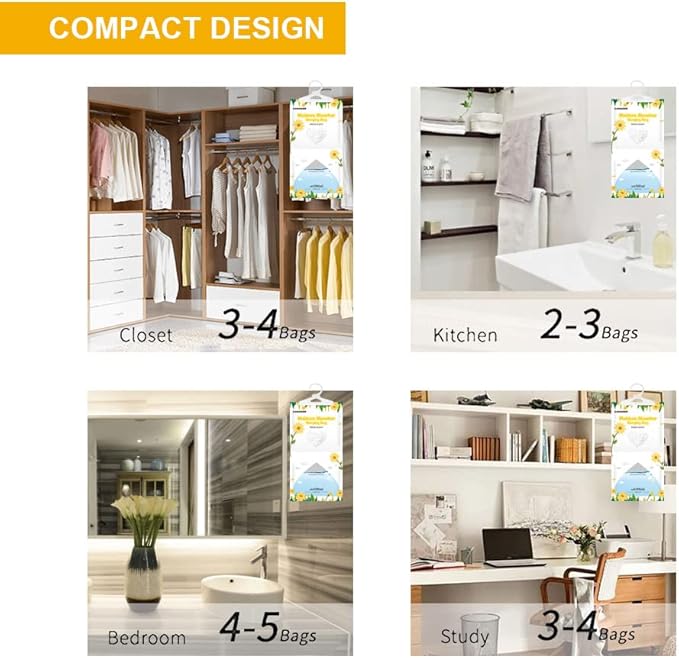 CANAGER Moisture Absorber -12 Pack,Fresh Scent Hanging Humidity Bag,Home,Car, and Closet Dehumidifiers(12.5OZ).