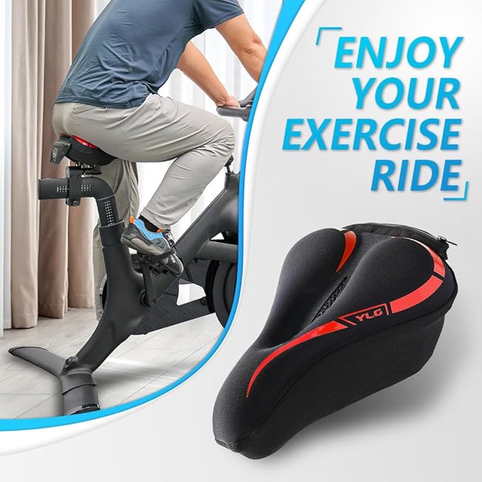 YLG Bike Seat Cover, Memory Foam & Gel Bike Seat Cushion Cover for Men Women, Comfortable Bicycle Seat Cover for Peloton/Fixed/Cruiser/Indoor/Outdoor Bike seat with Waterproof Cover
