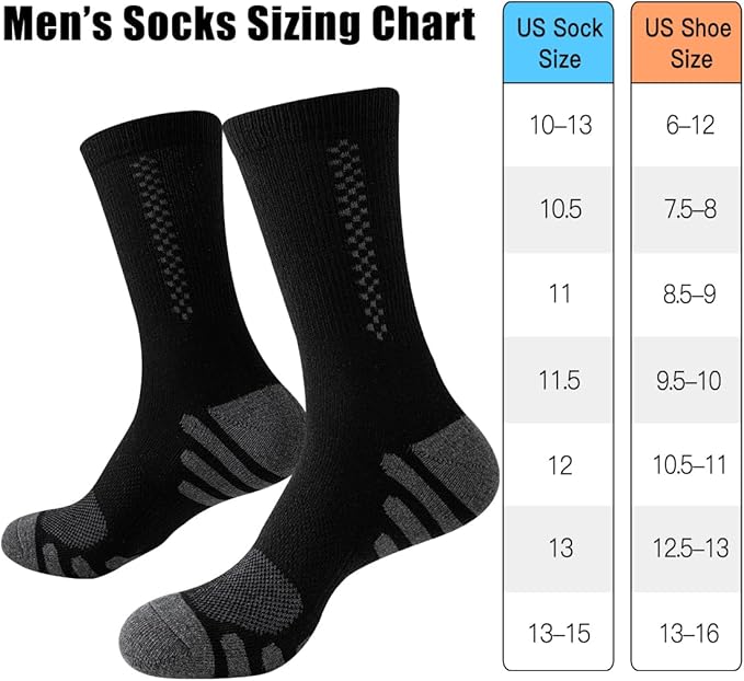 JOYNÉE 8 Pairs Mens Crew Athletic Work Long Socks Calf Cushioned Socks for Sports Running Workout Gym