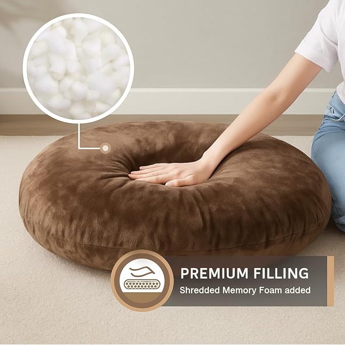 Codi Meditation Cushions Set of 2 – Large Round Floor Pillows for Adults with Removable Washable Cover, Soft and Supportive Floor Cushion for Yoga, Seating and Dog Bed, 32 inch - Coffee