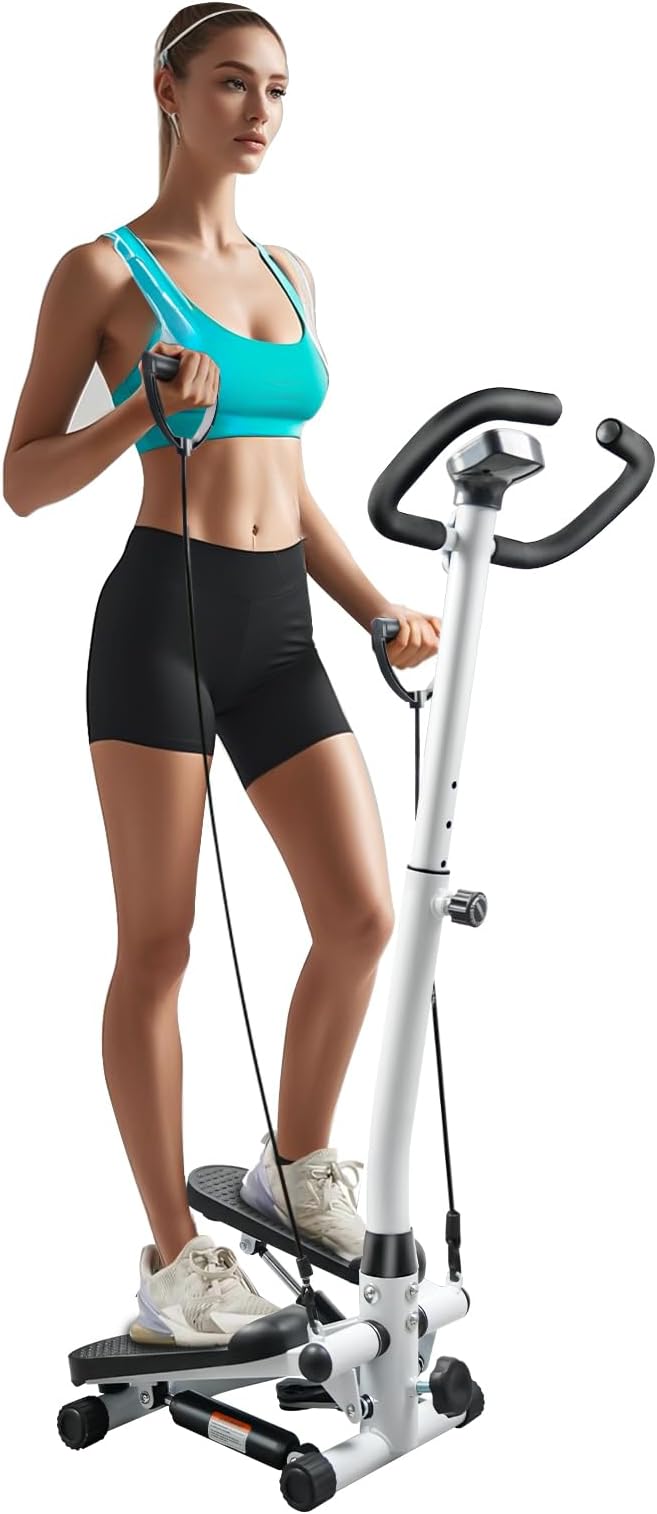 Stepper for Exercise at Home,Adjustable Height for Men Women,Come with Resistance Bands,300LBS MAX Weight Capacity,Stepper with Handlebar for Cardio Workout,