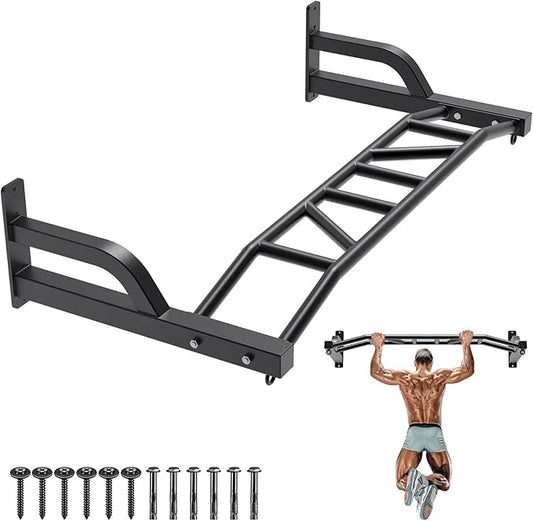 SELEWARE 48'' Heavy Duty Pull Up Bar Wall Mount Multi-function Chin up Bar with Home Gym Cable Pulley System LAT Pulldown Workout Attachments Heavy Bag Hanger
