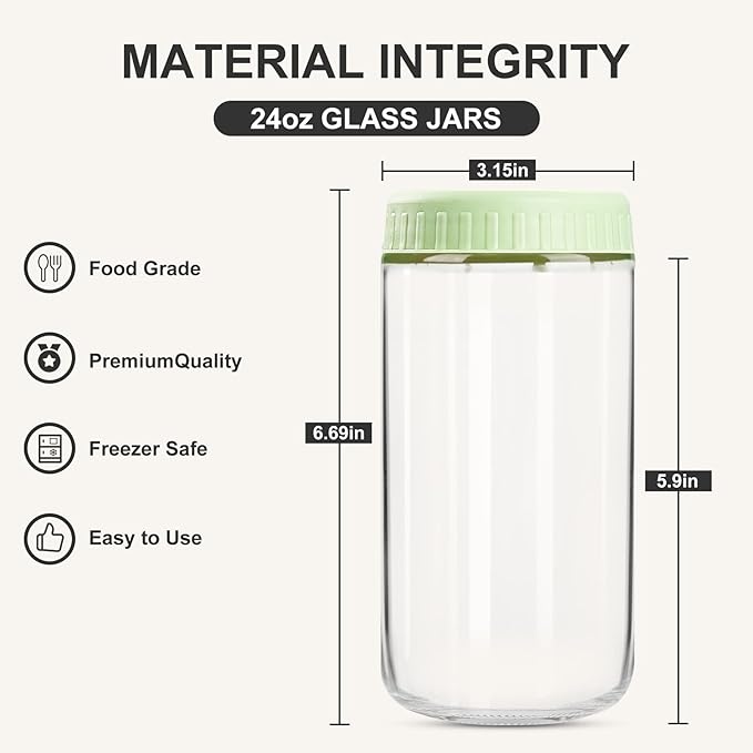Overnight Oats Containers with Lids, 24oz Glass Jars with Lids 8 pcs, Light Green, Wide Mouth Mason jars for Salad, Yogurt, Snacks, Meal Prep