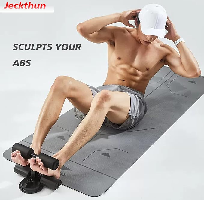 Black Sit Up Bar for Home Workouts - Abs Exercise Equipment with Foot Holder & Suction Cup Anchor