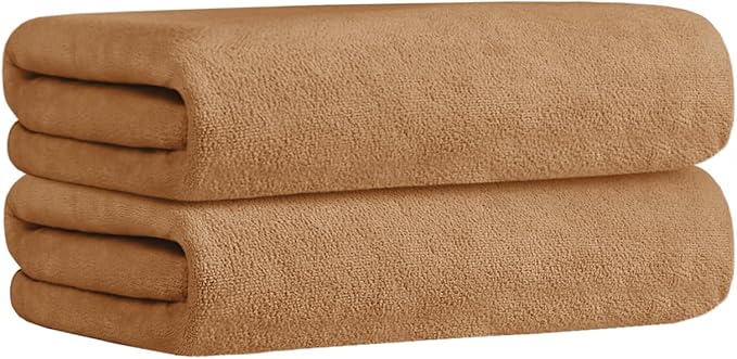JML Microfiber Bath Towels, Bath Towel 2 Pack 30" x 60", Oversized, Soft, Super Absorbent and Fast Drying Bathroom Towels for Beach, Sport, Fitness, Yoga, Beige