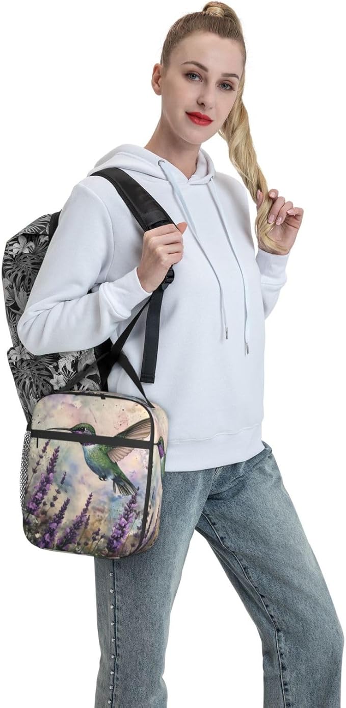 Insulated Lunch Box for Women Men, Hummingbird Floral Lunch Box Reusable Portable Lunch Bag Cooler Tote Waterproof Lunch Container for Office Picnic Work Travel Hiking