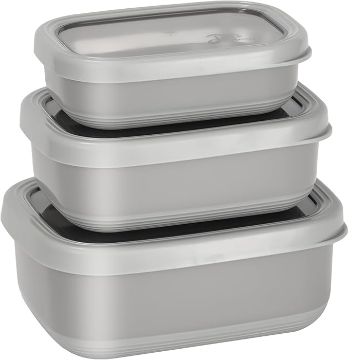 Lille Home Leak Proof Salad Container Stainless for Lunch - Snack Containers Steel - Ideal for Educational Settings & Daycare - Nesting Trio with Silicone Lids - 47oz+30oz+16oz - Grey