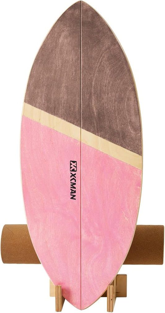 XCMAN Surf Balance Board Trainer with Roller Wooden Exercise Balancing Stability Trainer - Non Slip Surface for Adults Kids|Balance Board for Surfing,Snowboarding,Skateboarding,Hockey,Yoga Training