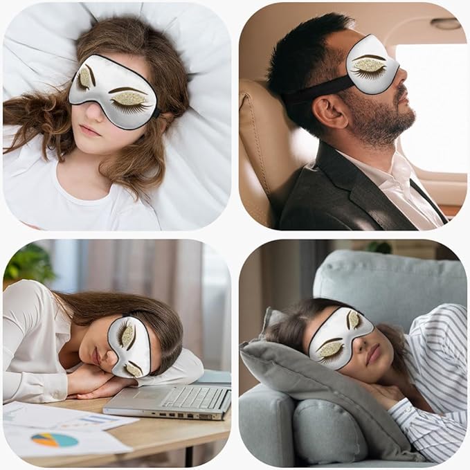 Eyelash Sleep Eye Mask Woman Eye Long Eyelashes Golden Glitters Eyeshadows Makeup Silk Eye Mask Sleeping Soft Eye Shade Cover for Women Boy Girl Airplane Travel