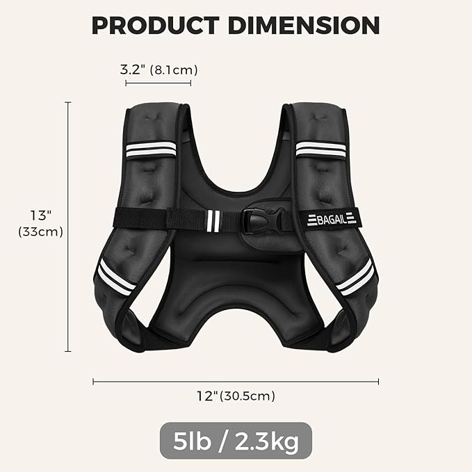 BAGAIL Weighted Vest, 5lbs/8lbs/10lbs/12lbs/15lbs/20lbs/25lbs/30lbs Weight Vest with Detachable Phone Pouch, Rucking Vest for Women, Men, Walking, Weight Loss, Training, Running
