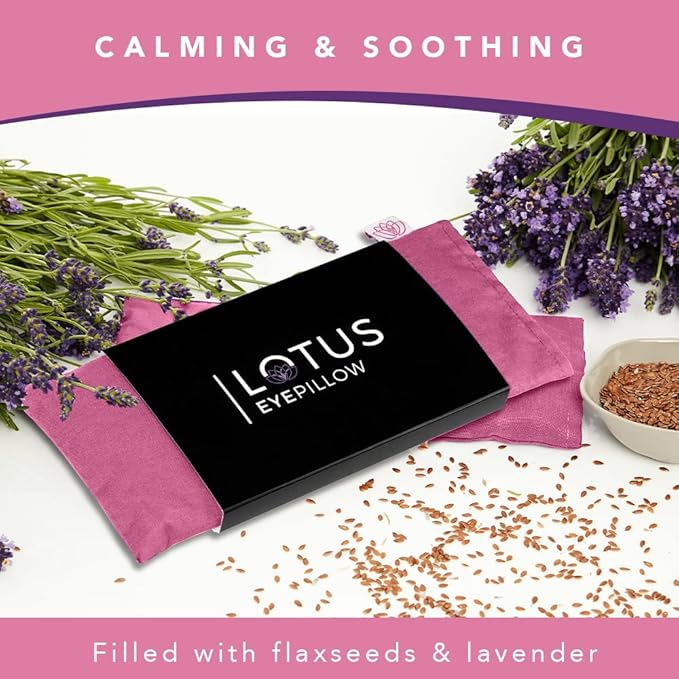 Lotus Weighted Lavender Eye Pillow – Pink Eye Mask for Sleep & Meditation – Aromatherapy Yoga Pillow with Flaxseed – Hot or Cold Compress for Headache & Eye Relief