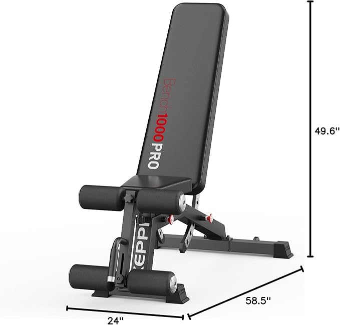 Keppi 1200LB Weight Bench, Heavy Duty Bench1000 PRO Adjustable Workout Bench Press Set for Home Gym Strength Training, Removable Foot Catch for Incline Flat Decline Sit Up Bench for Full Body Fitness