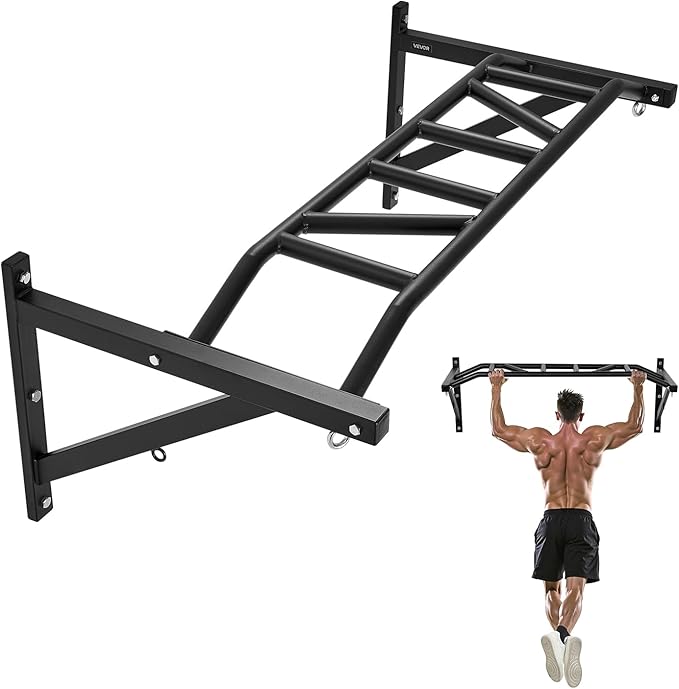 VEVOR Pull Up Bar, Multi-Grip Wall Mounted Pull Ups, 50 in Width Multifunctional Chin Up Training Station, Heavy Duty Steel Upper Body Workout Bars with Hangers, 440 lbs Weight Capacity, for Home Gym