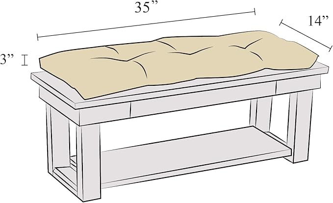 Klear Vu The Gripper Omega Non-Slip Tufted Bench Cushion for Indoor Furniture, Assembled in USA, Entryway Storage, Bay Window, Corner Nook or Piano Seat, 35 Inches, Solid Gray