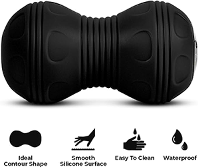 Vibrating Peanut Massage Ball - Deep Tissue Trigger Point Therapy, Myofascial Release - Handheld, Cordless - 4 Intensity Levels - Dual Lacrosse Ball Vibration Massager (Black)