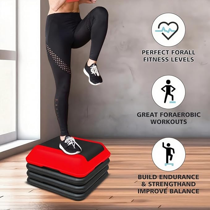 16" x 16" Adjustable Workout Aerobic Exercise Step Platformwith Adjustable Risers, Non-Slip Rubber Surface for Home Gym Cardio Training