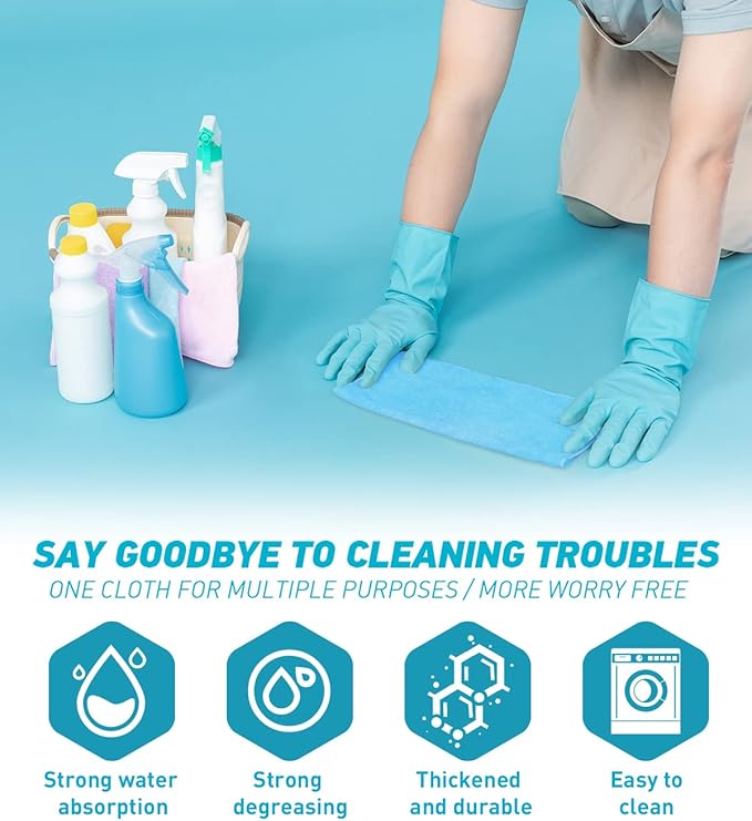 Microfiber Cleaning Cloth-24Pcs (13x13 inch) Ultra Soft Highly Absorbent Rags for Housekeeping-Machine Wash (Blue)