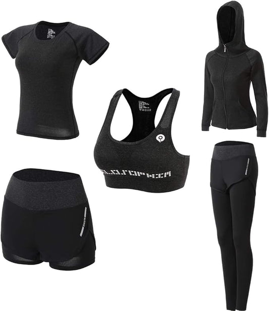 Women Workout Clothes Set 5 PCS Exercise Athletic Outfits Set